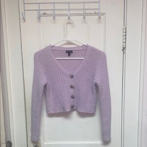 Lavender V-Neck Button-Up Sweater